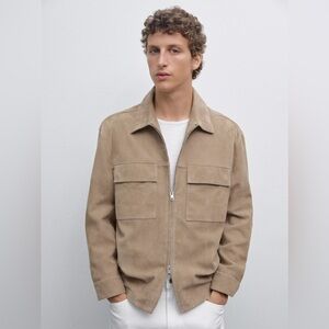 Broken Zipper! Massimo Dutti Short Suede Goat Leather Jacket Beige Size Medium